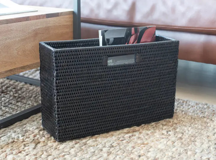 Rattan Magazine Basket-Black