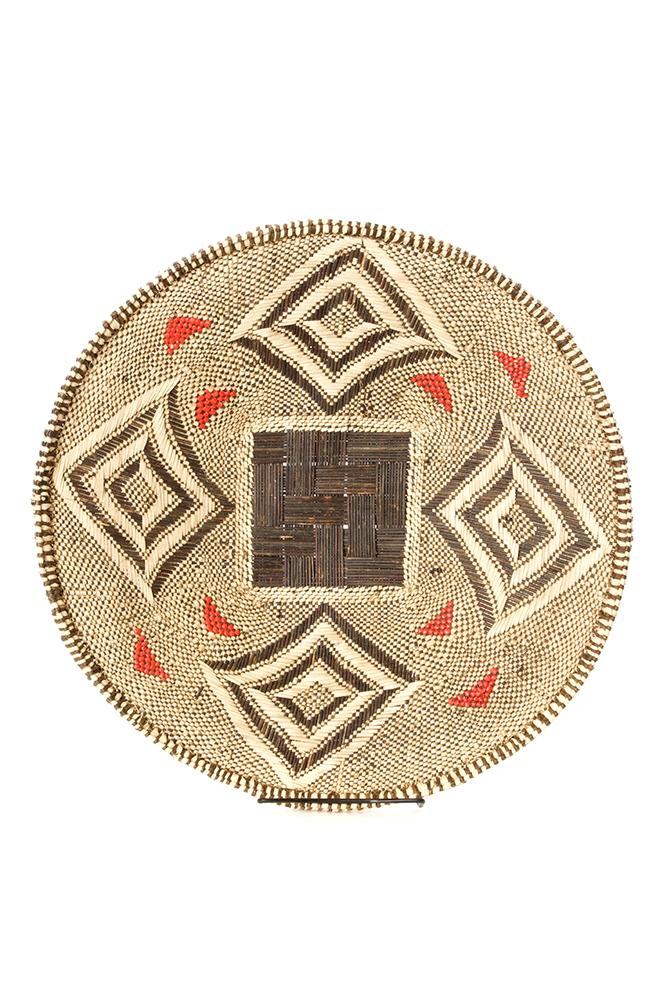 Traditional Tonga Winnowing Basket with Red Recycled Plastic