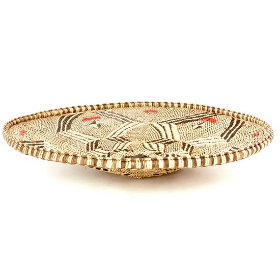 Traditional Tonga Winnowing Basket with Red Recycled Plastic