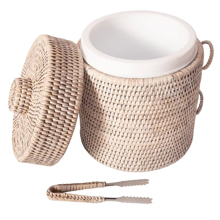 Rattan Ice Bucket with Tongs
