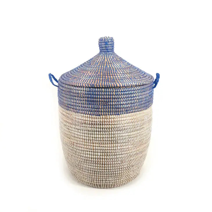 Senegalese Hamper - Two Tone Navy and White Medium