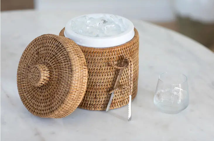 Rattan Ice Bucket with Tongs