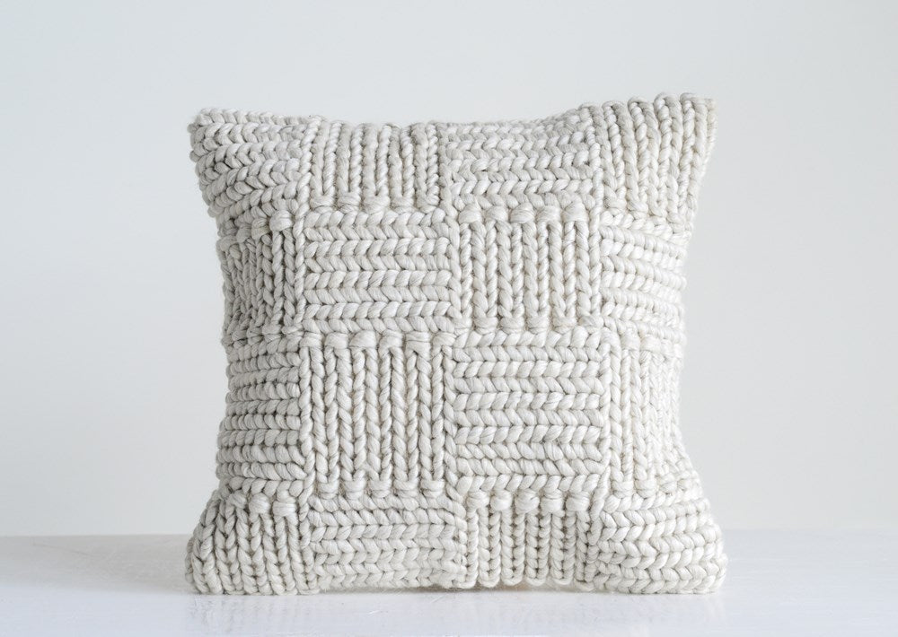 Square Knit Wool Pillow, Cream