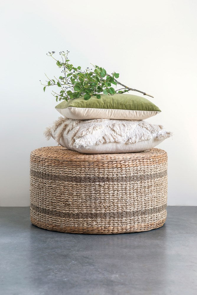 Natural Woven Water Hyacinth & Seagrass Pouf