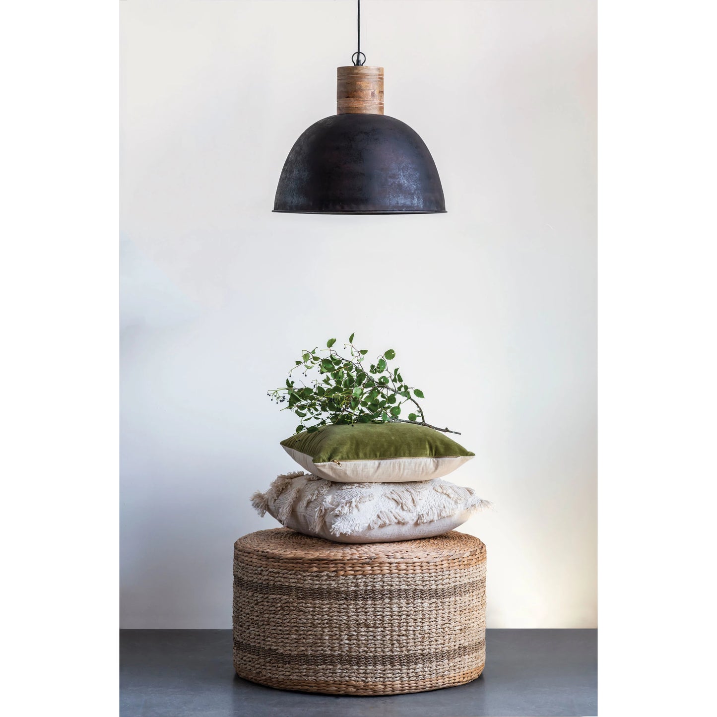 Natural Woven Water Hyacinth & Seagrass Pouf