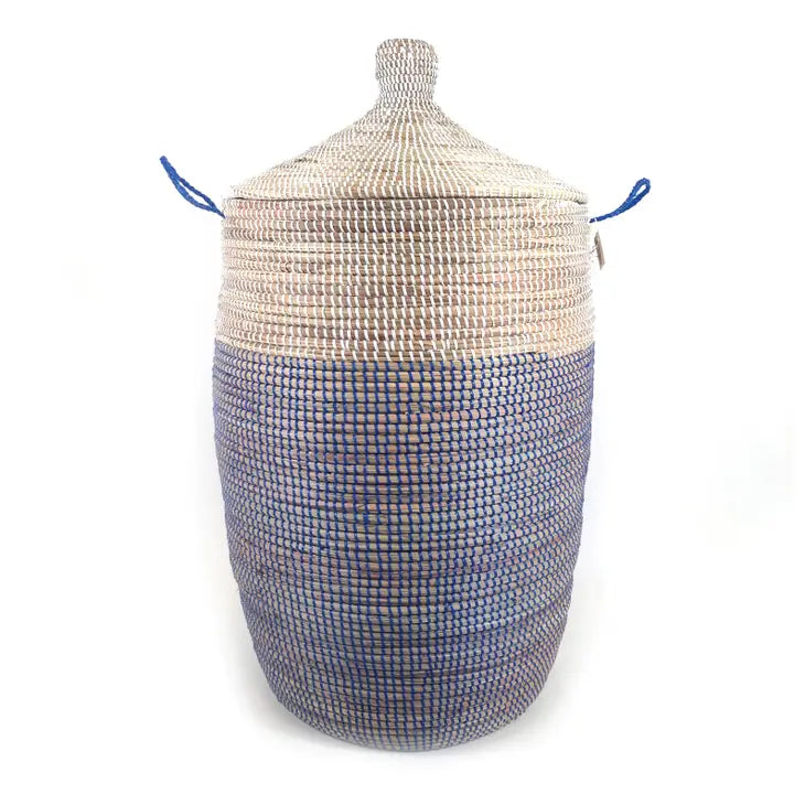 Senegalese Hamper - Two Tone Navy and White Large