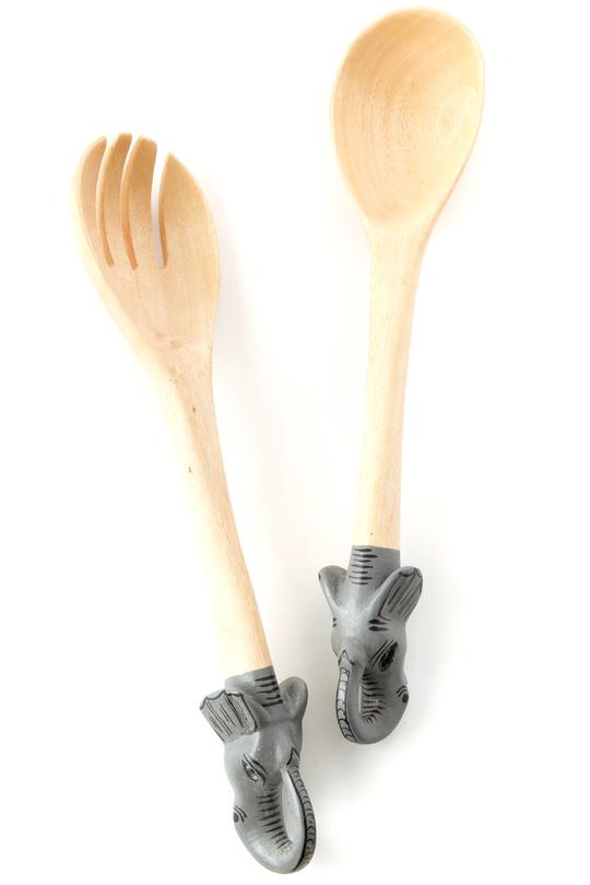 Hand Painted Kenyan Jacaranda Elephant Salad Servers