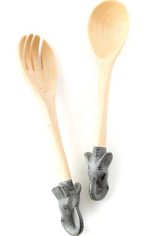 Hand Painted Kenyan Jacaranda Elephant Salad Servers