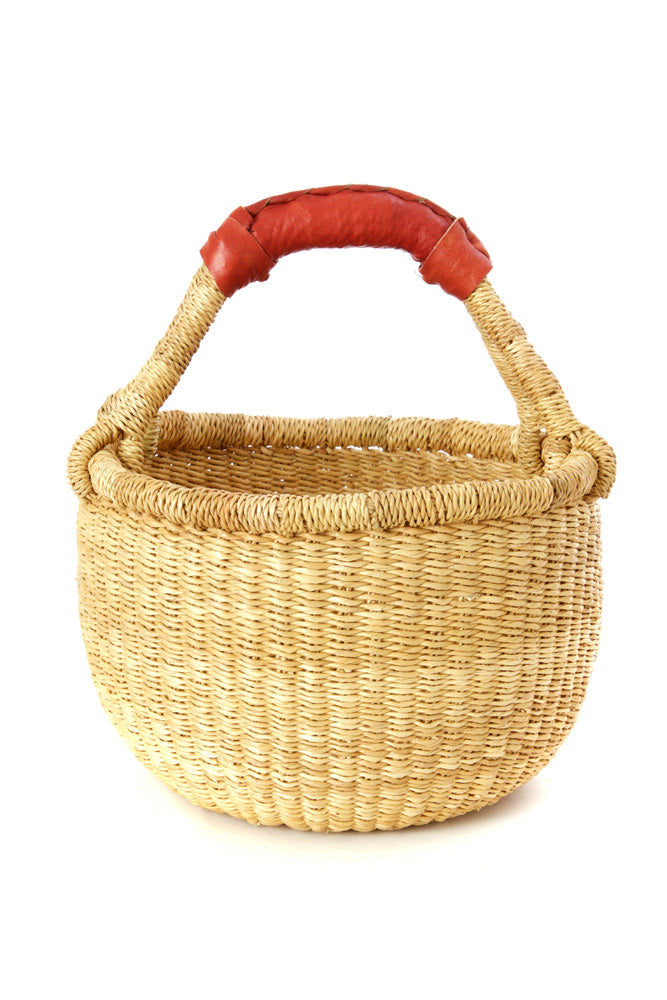 Natural Baby Ghanaian Bolga Basket with Leather Handle