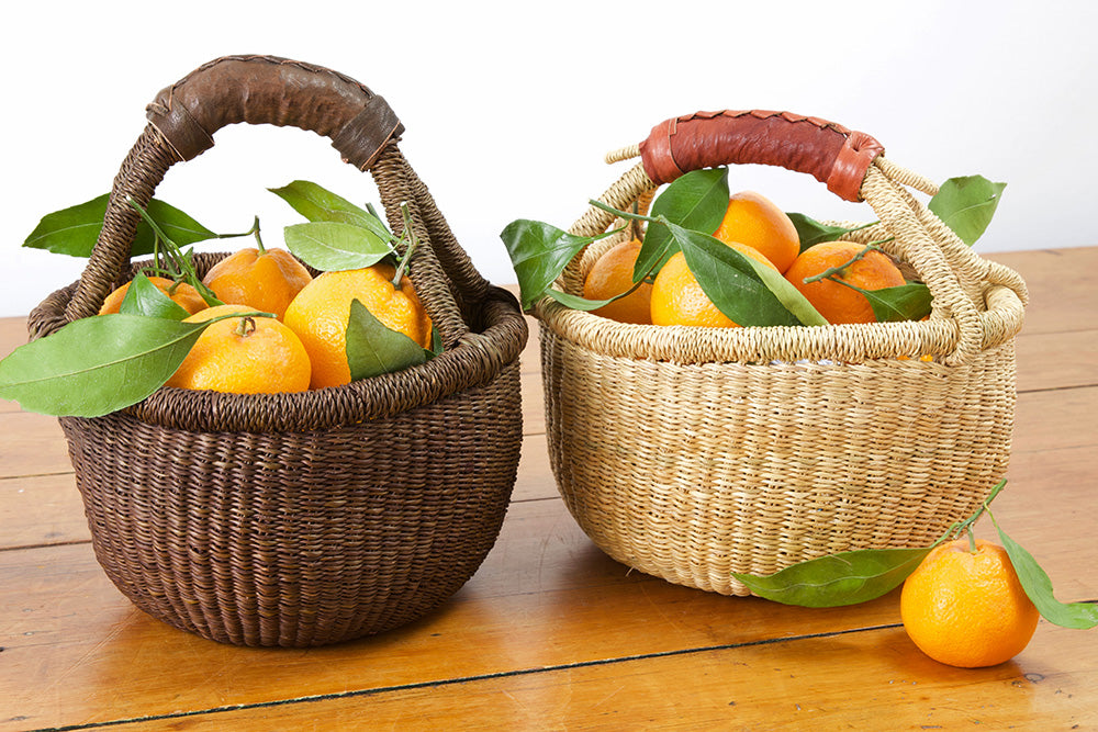 Natural Baby Ghanaian Bolga Basket with Leather Handle