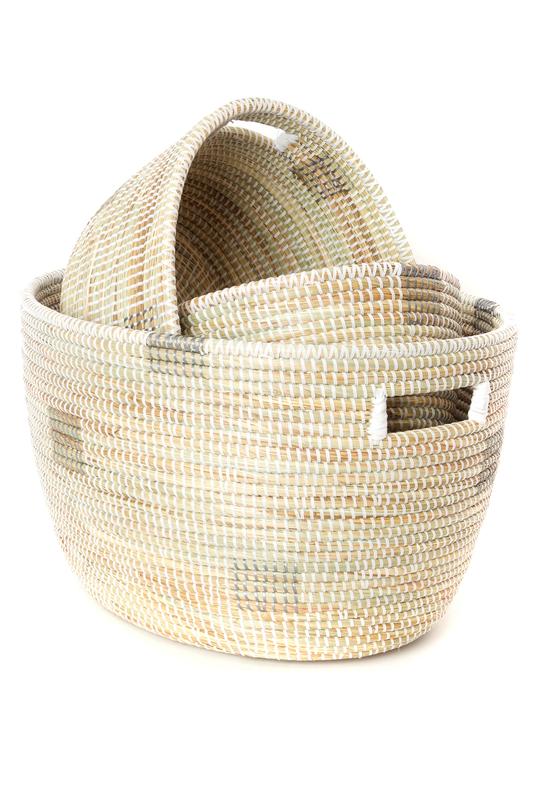 Silver and White Block Print Nesting Baskets- Small