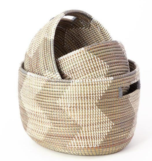 Silver and White ZigZag Nesting Baskets- Large