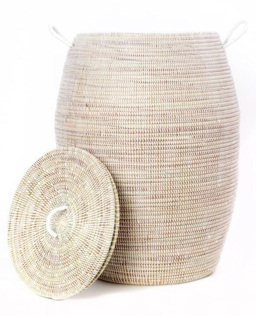 Senegalese Tall White Bongo Hamper Basket