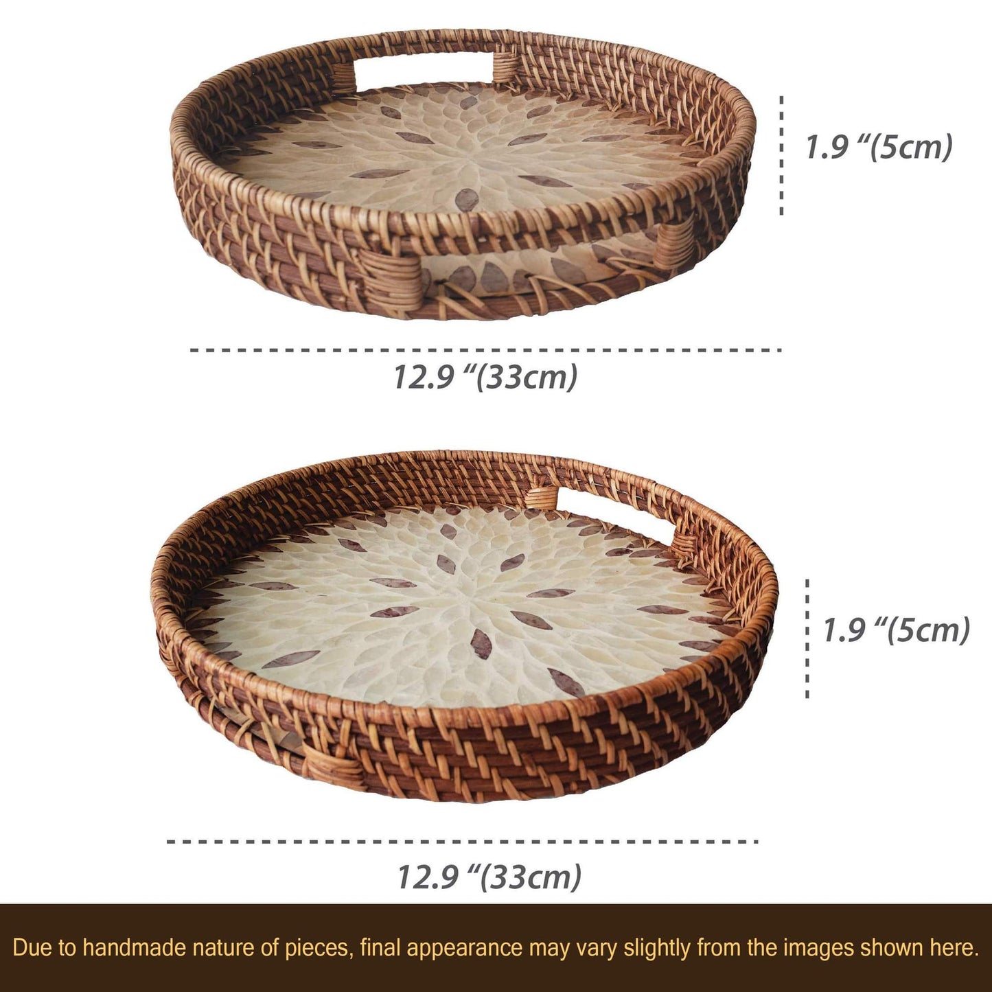 Round Rattan Tray With Nacre Base- Small