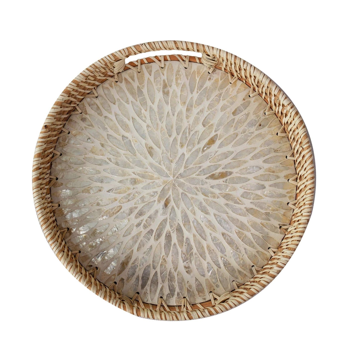 Round Rattan Tray With Nacre Base- Small