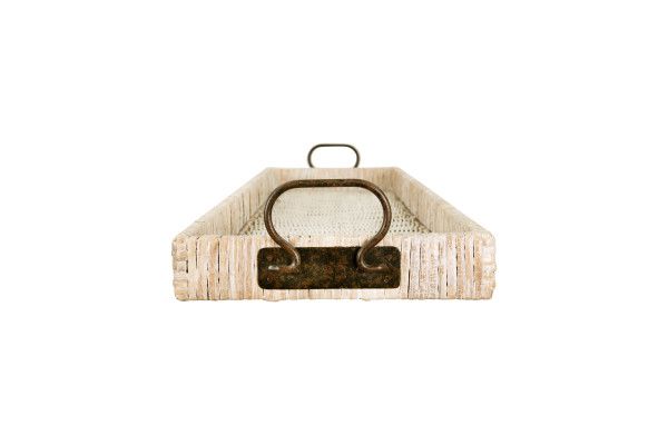 Decorative Rattan Tray w/ Metal Handles