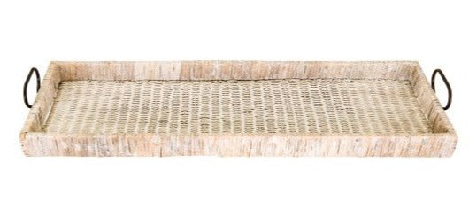Decorative Rattan Tray w/ Metal Handles