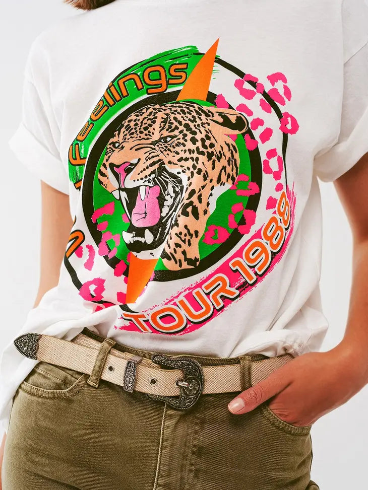 T-Shirt with Tiger Print Logo in White