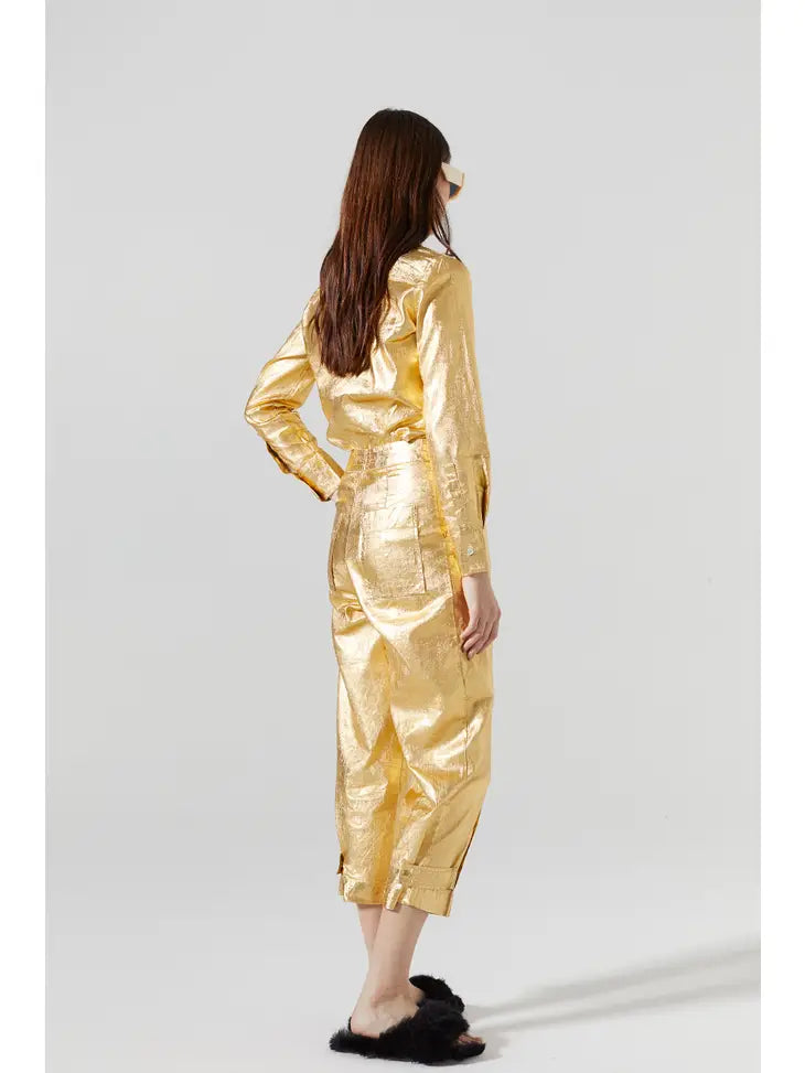 Marino Metallic Linen Shirt - Gold