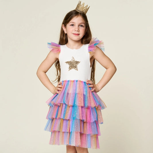 Leah Layered Tutu Dress-White Multi 3