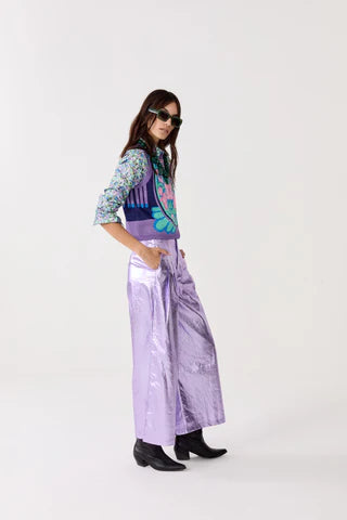 CULOTTE METALLIC LINEN PANTS - VIOLET