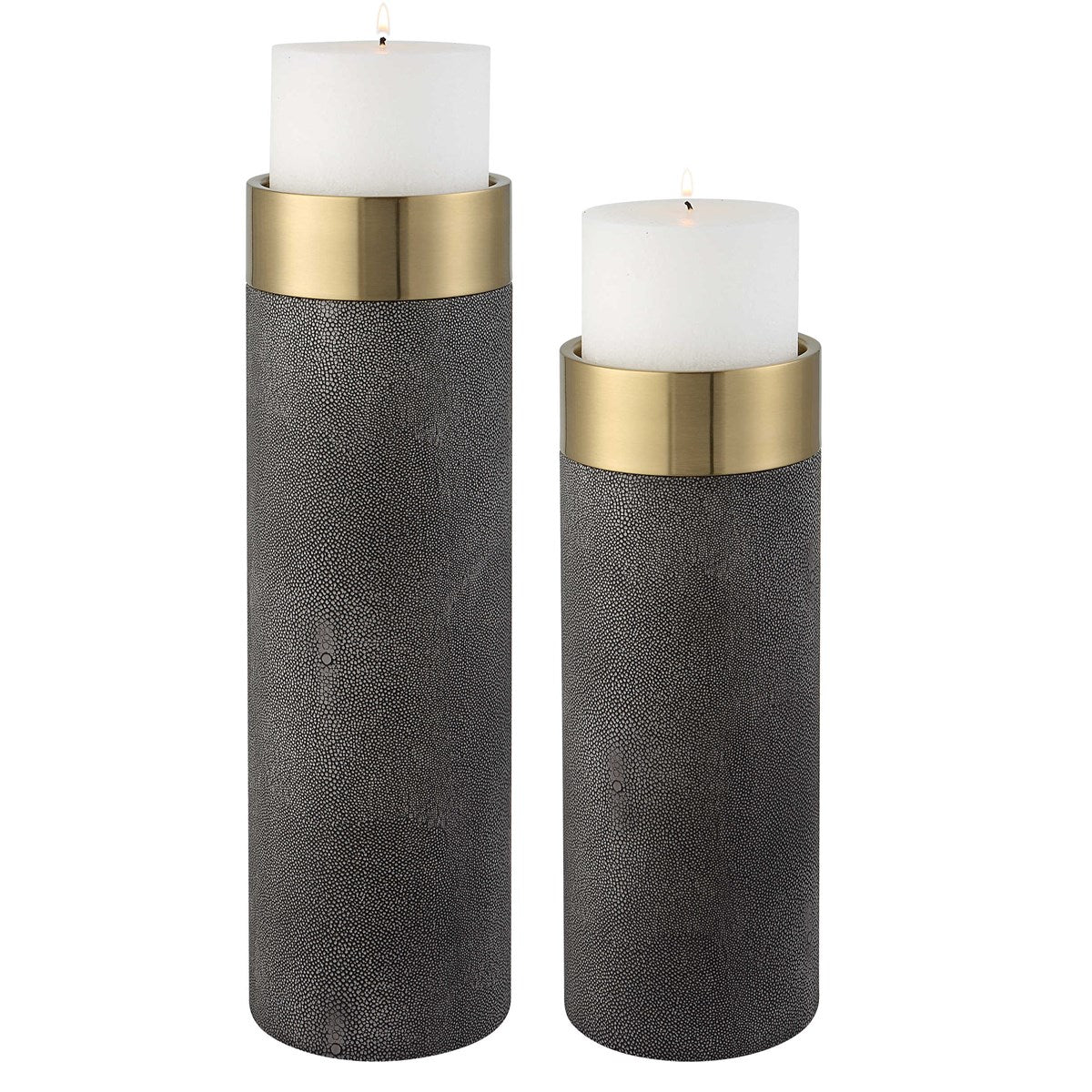 Wessex candleholder set of 2 Gray Faux Shagreen