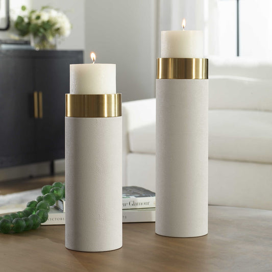Wessex candleholder set of 2-white faux shagreen