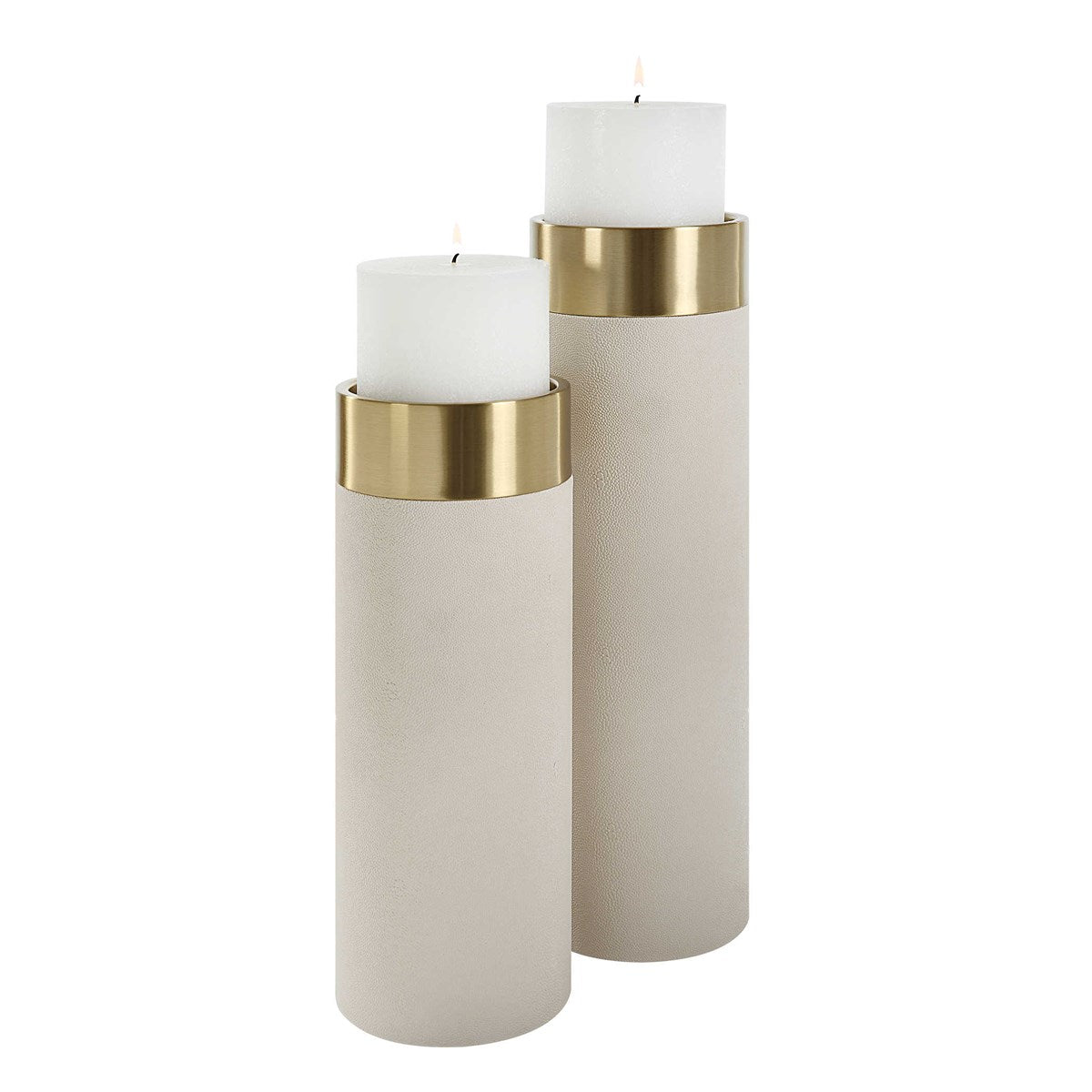 Wessex candleholder set of 2-white faux shagreen