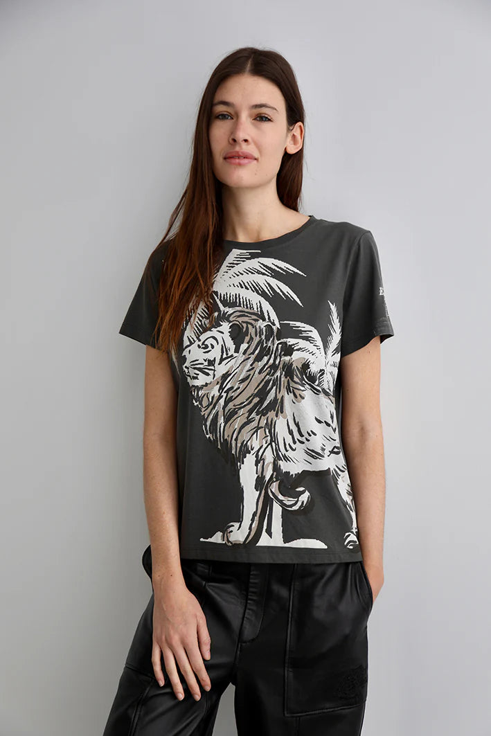 T-SHIRT LION PALMS GREY-100% Cotton Pima