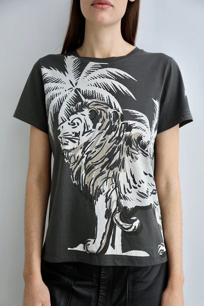 T-SHIRT LION PALMS GREY-100% Cotton Pima