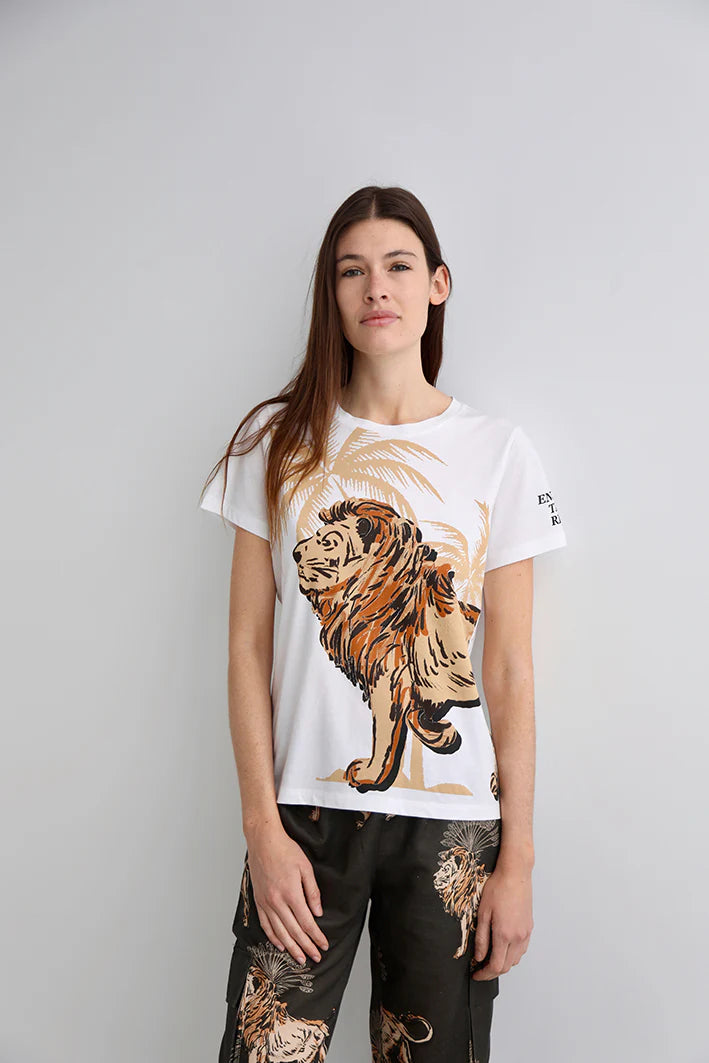 T-SHIRT LION PALMS WHITE-100% Cotton Pima