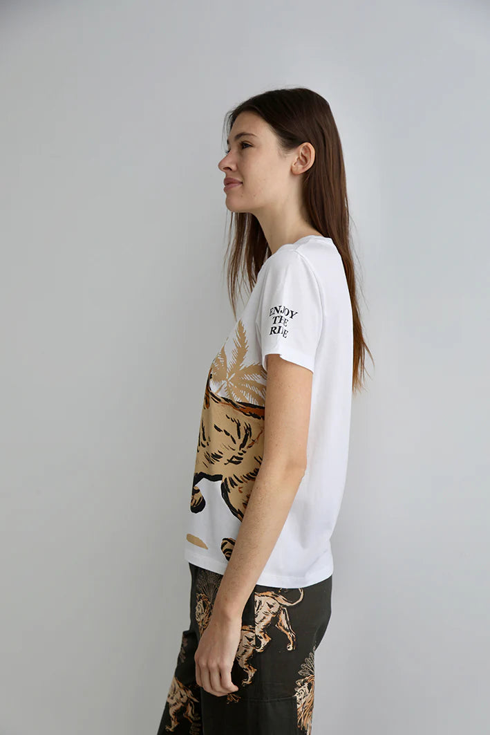 T-SHIRT LION PALMS WHITE-100% Cotton Pima