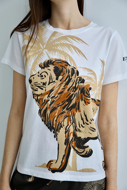 T-SHIRT LION PALMS WHITE-100% Cotton Pima