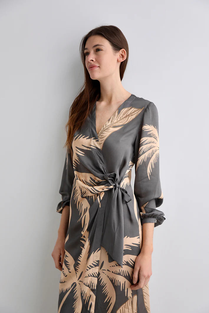 LONG DRESS LION PALMS GREY-Silk