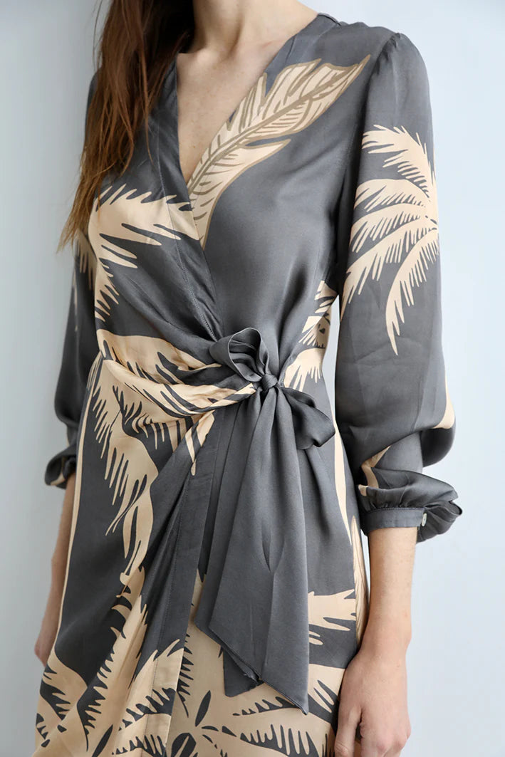 LONG DRESS LION PALMS GREY-Silk