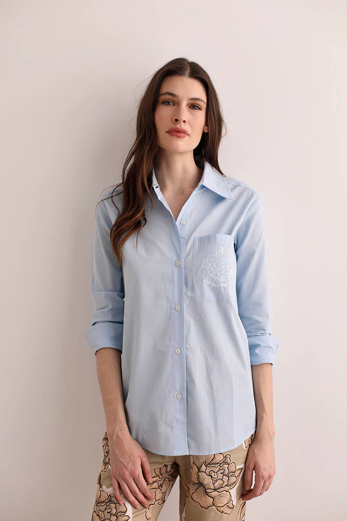 SHIRT CHEETAH LIGHT BLUE POPLIN