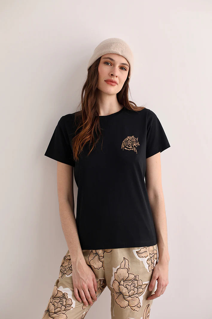 T-SHIRT CHEETAH BLACK-100% Cotton Pima.