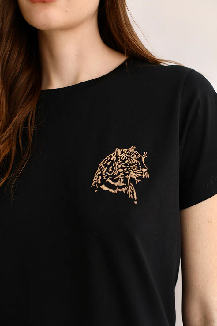 T-SHIRT CHEETAH BLACK-100% Cotton Pima.