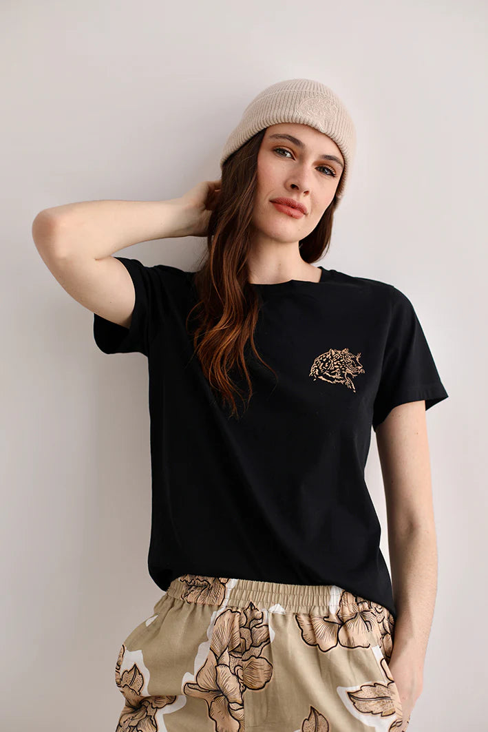 T-SHIRT CHEETAH BLACK-100% Cotton Pima.