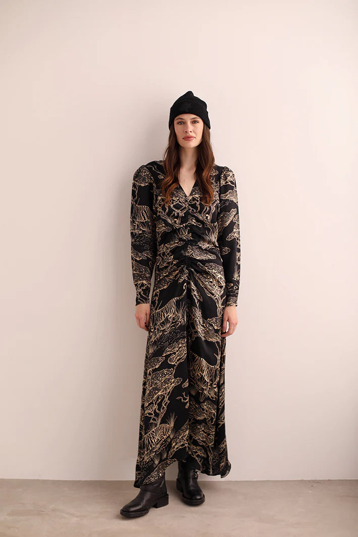 SILK LONG DRESS SAFARI BLACK