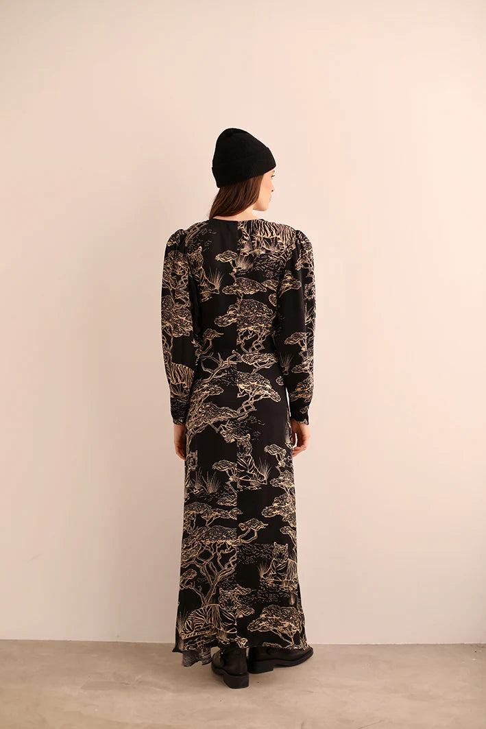 SILK LONG DRESS SAFARI BLACK