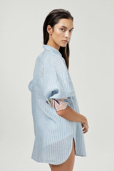 Island Linen Shirt - Light Blue and White Stripes