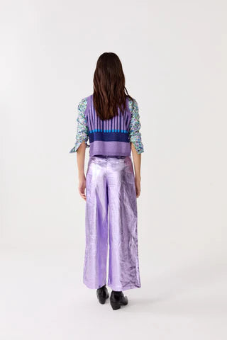 CULOTTE METALLIC LINEN PANTS - VIOLET