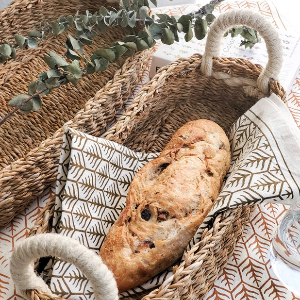 Handwoven Savar Bread Basket with White Handle-Set of 2