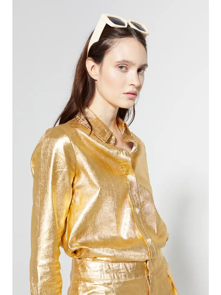 Marino Metallic Linen Shirt - Gold