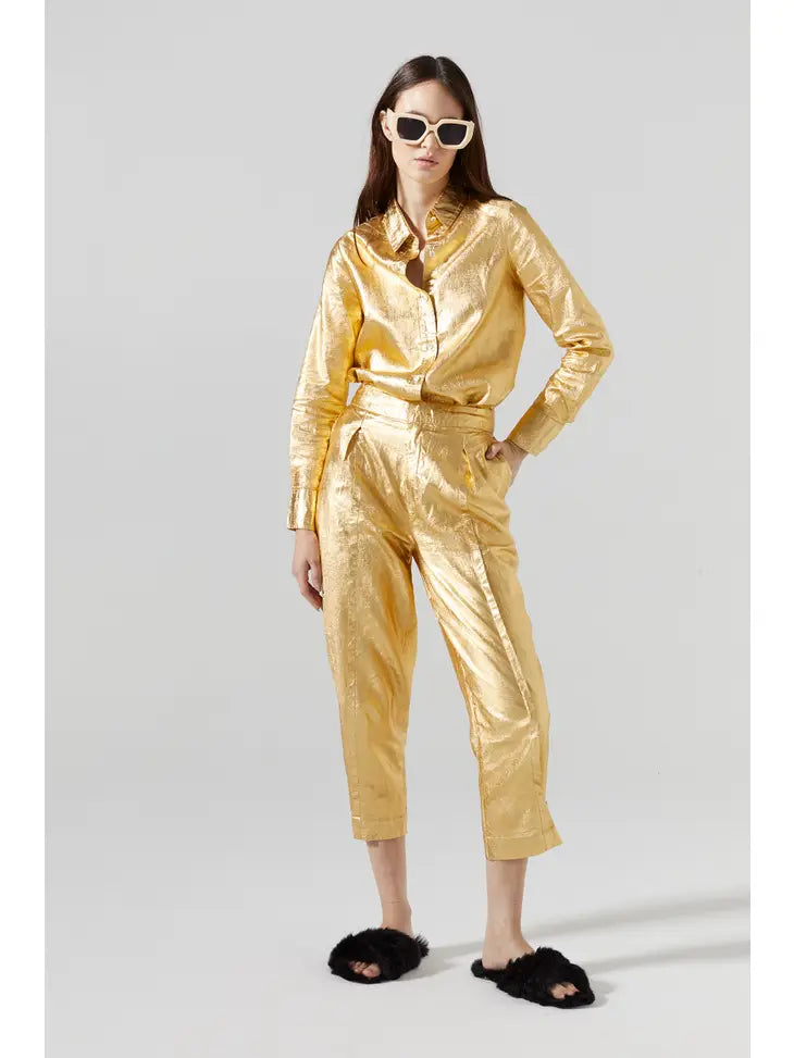 Marino Metallic Linen Shirt - Gold