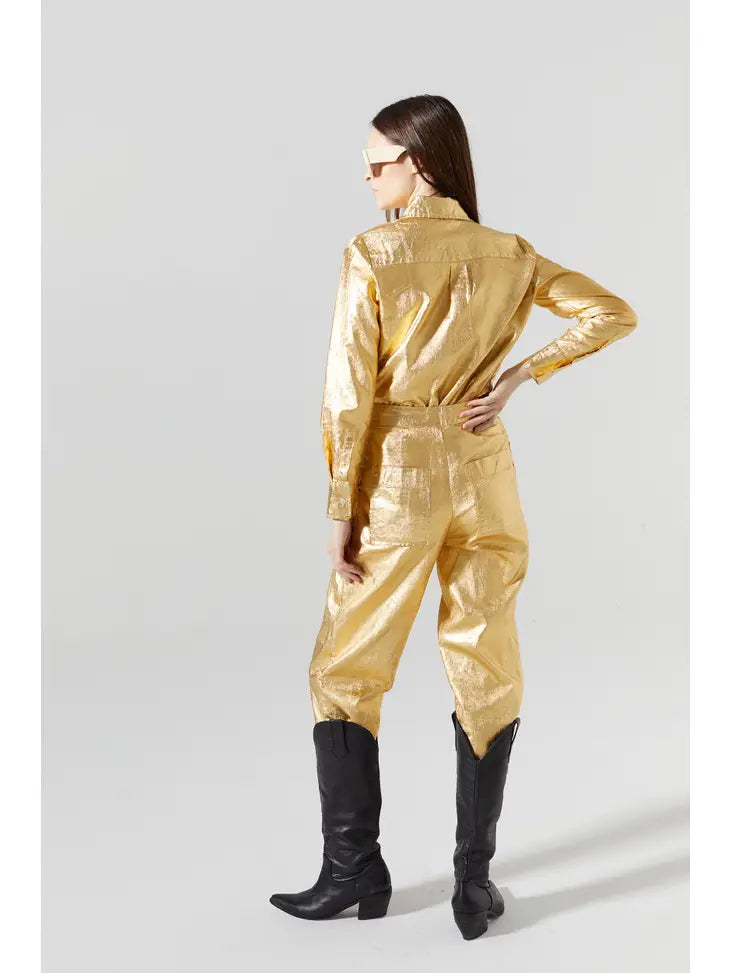 Marino Metallic Linen Shirt - Gold