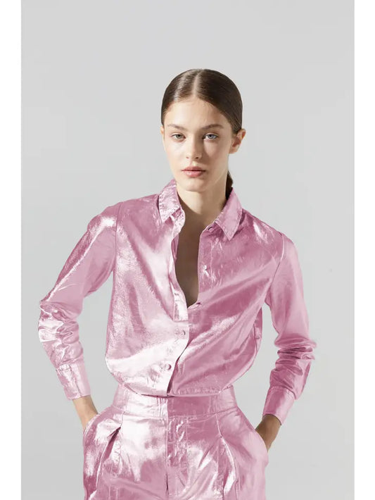 Marino Metallic Linen Shirt - Pink