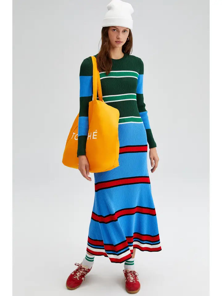 Multicolored Striped Knit Dress