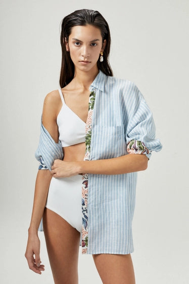 Island Linen Shirt - Light Blue and White Stripes